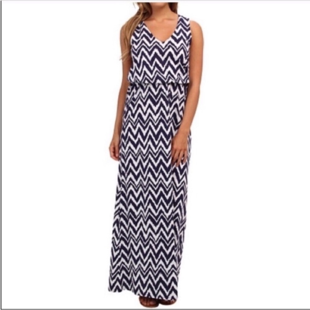 Lilly Pulitzer Mills Racerback maxi dress in "Get Your Chev On" navy and white